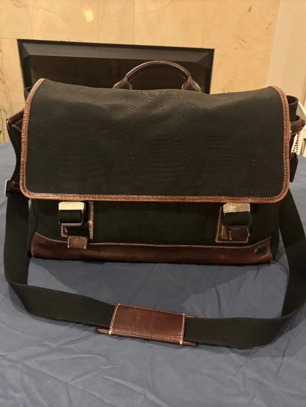 Large Coach Battenkill Messenger Bag!  Canvas with leather Trim